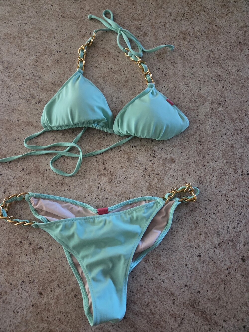 Doll Swimwesr Mint Green Triangle Bikini, Large Top Small Bottoms